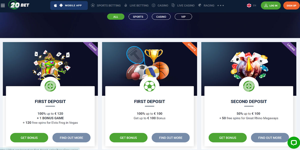 20Bet Casino Bonuses