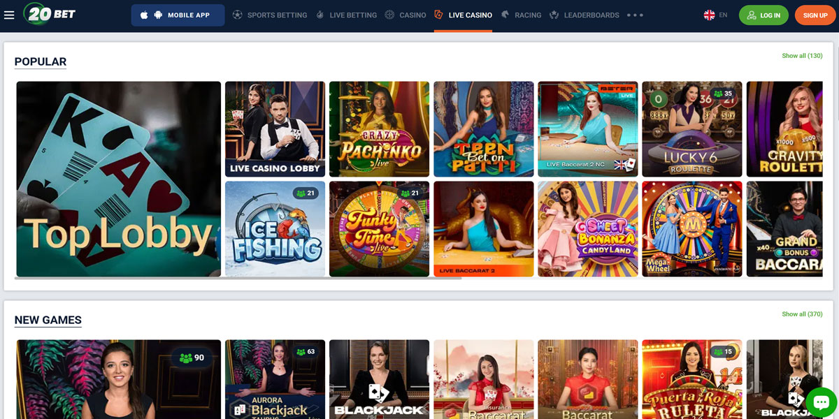 20Bet Casino Live Casino