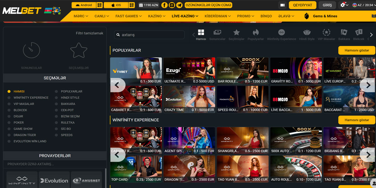 Melbet Casino Live Casino Games