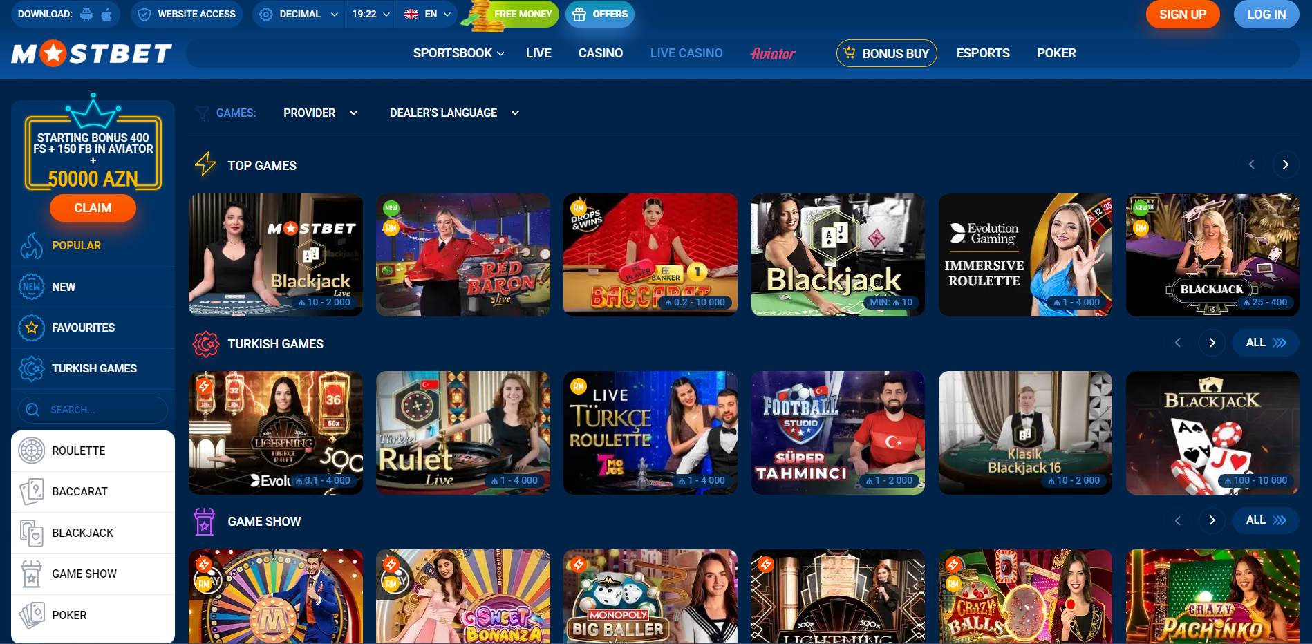 MostBet Casino Live Casino