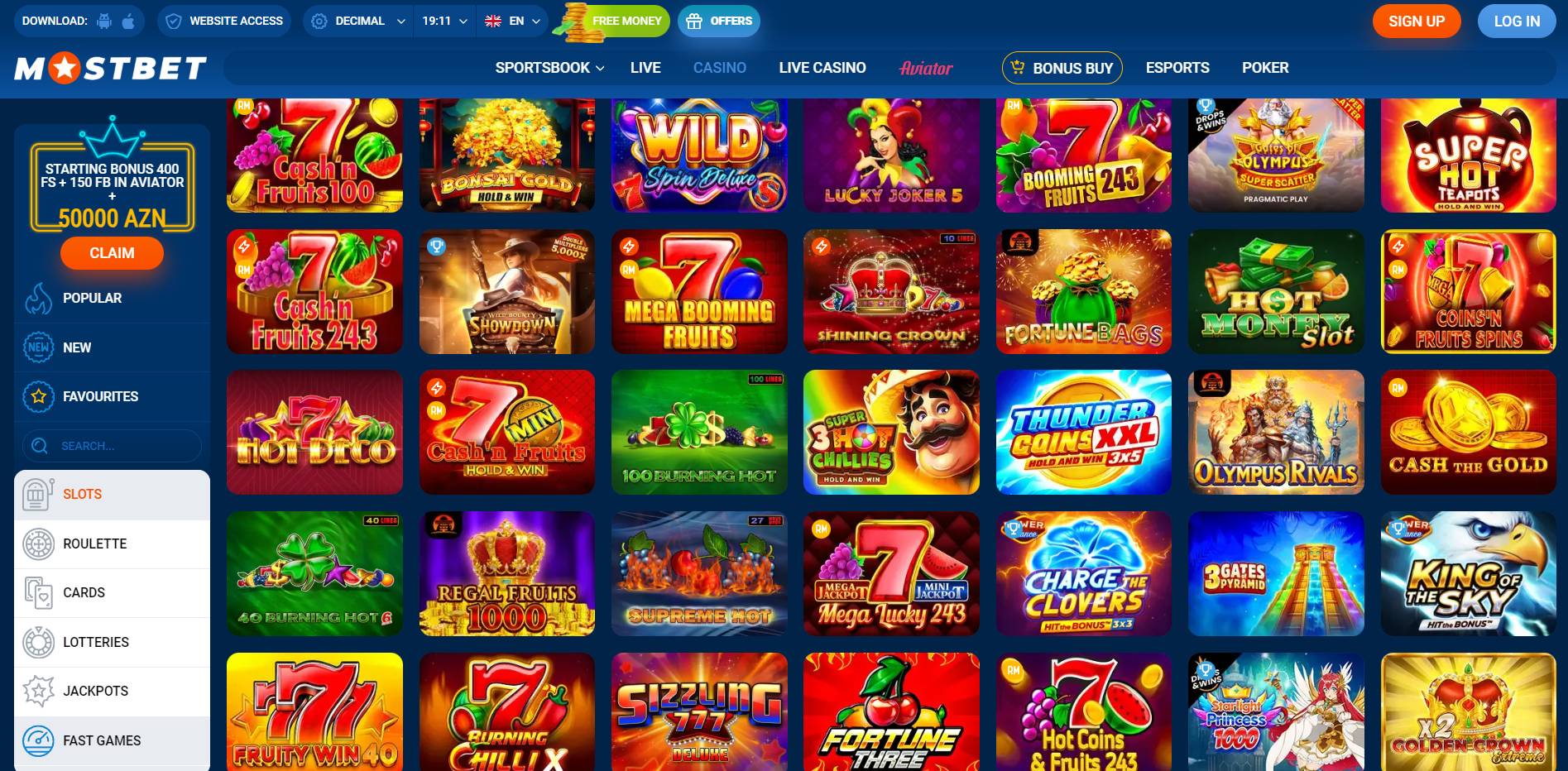 MostBet Casino Slot Selection