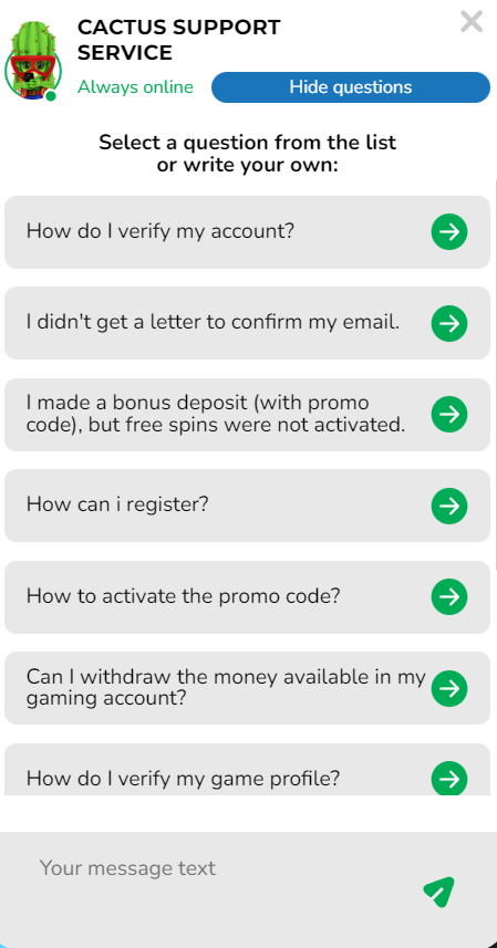 Cactus Casino Customer Support