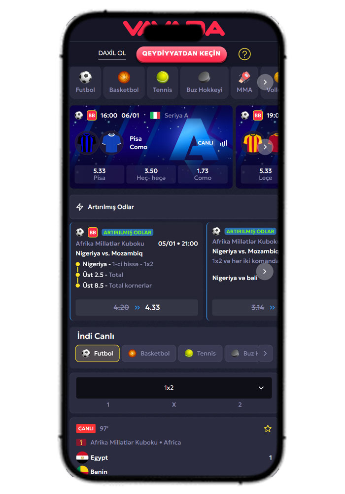 Vavada Casino Sports Betting Mobile View