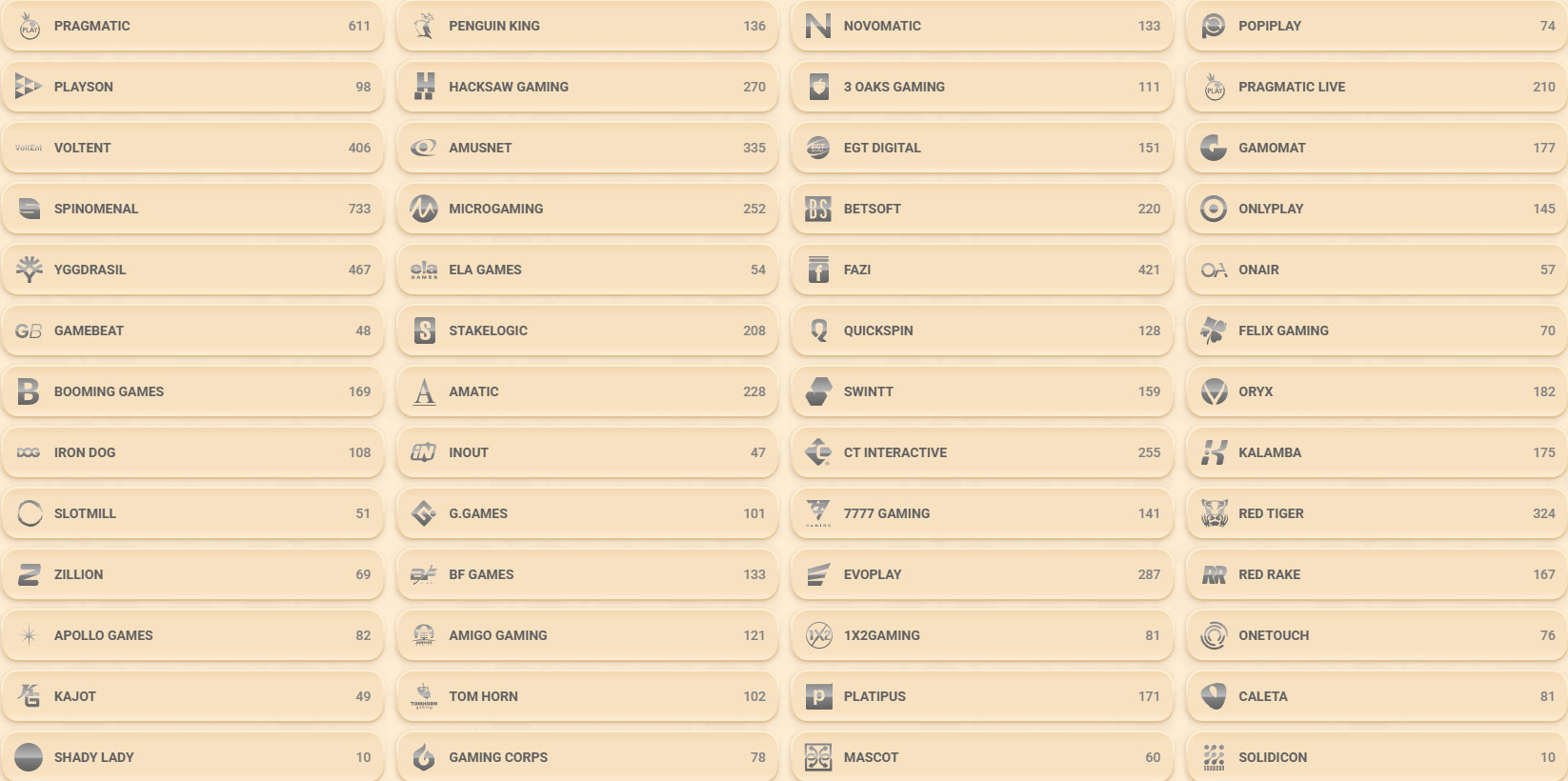 Vegasino Casino Providers